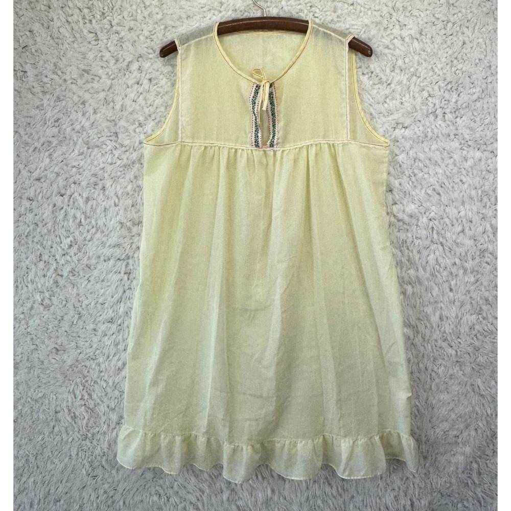 Katz VTG Nightgown Yellow Embroidered Babydoll Ruffle Hem Coquette Cottagecore